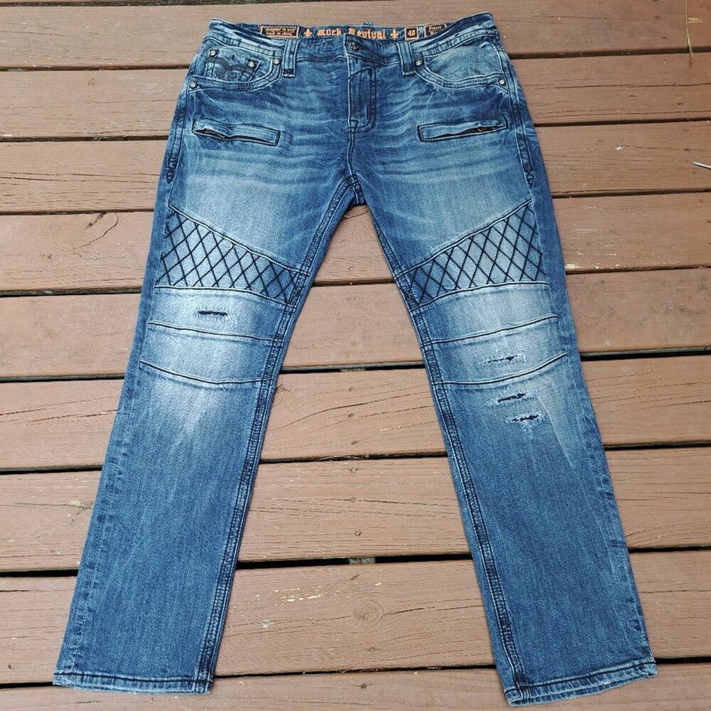 %Men's Rock Revival Jeans "Pierre Biker" Black Size 40x34 / J2